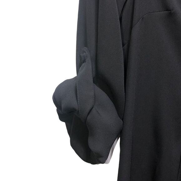 DR2 Daniel Rainn Roll Tab Pleated Tunic V-Neck Blouse Black Size Small - Picture 10 of 14